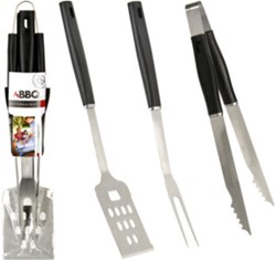 BBQ Grillbesteck Set 3-teilig Edelstahl schwarz Grillzubehör
