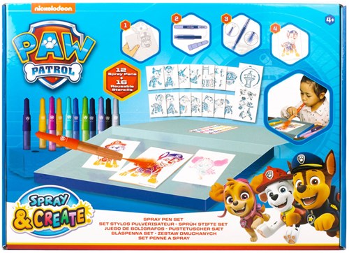 Canenco Paw Patrol Spray Pen Set - Mal- und Bastelbox mit Schablonen und Blasstiften-2