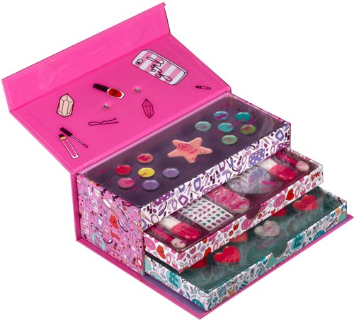 Beautycase Make-up Koffer 3-lagig rosa mit Zubehör für Kinder-3