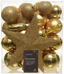 Kunststoff Weihnachtskugeln Set gold Glitzer Mix 33 Stück mit Spitze