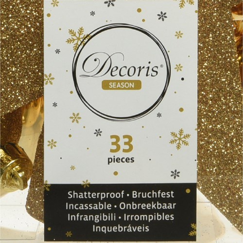 Kunststoff Weihnachtskugeln Set gold Glitzer Mix 33 Stück mit Spitze-3