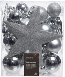 Kunststoff Weihnachtskugeln Set silber Glitzer Mix 33 Stück Christbaum