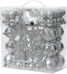 Weihnachtsbaum Dekoration silber Mixbox Polystyrol 67-teilig
