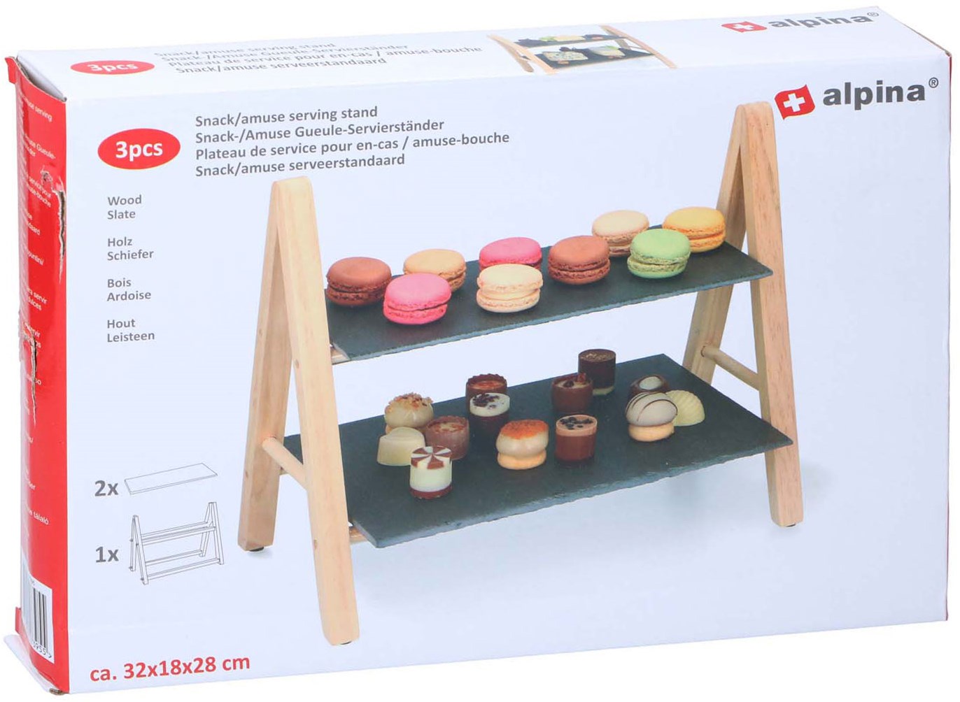 Edco Servierständer Holz Etagere zwei Ebenen Schiefer 32x18x28cm