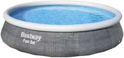 Bestway Pool Fast Set rund Rattan mit Filterpumpe 396x84 cm grau