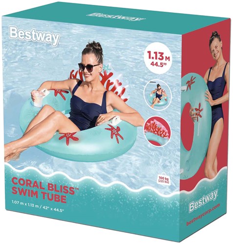 Bestway Schwimmring Koralle 97 cm - bunter aufblasbarer Schwimmreifen