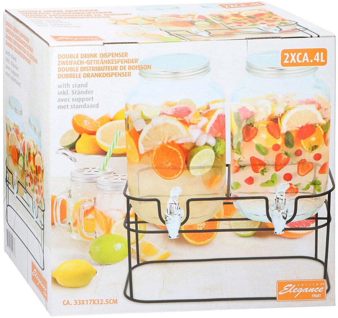 Glas Doppelgetränkespender Limonadenspender mit Ständer 2x4L