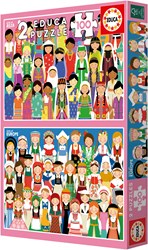 Educa Puzzle-Set - Kinderpuzzle - Mädchen Europa und Asien - 2x100 Teile