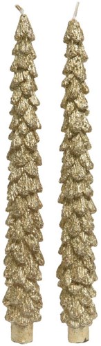 Decoris Tafelkerzen Weihnachtsbaum Gold 2er Set - festliche Kerzen