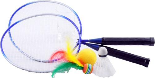 HOT Sports + Toys Badminton-Set für Kinder mit Shuttle und bunten Schlägern