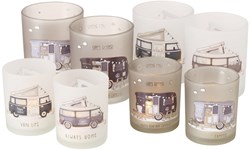 Boltze Home Glas Teelichthalter Set Camper weiß dekoratives Glas
