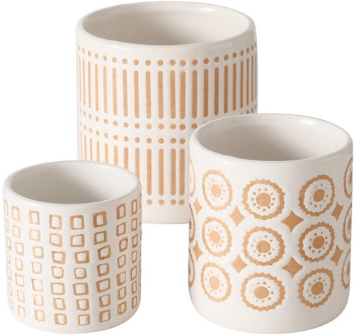 Boltze Home Blumentopf Set Keramik gelb mit Print 3-teilig Dekoration
