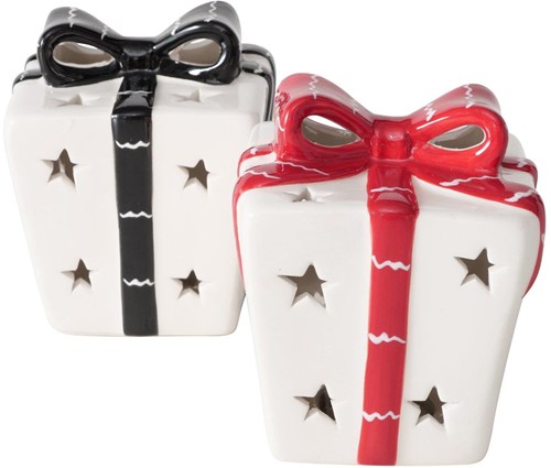 Boltze Home Deko Geschenkfigur LED Keramik 10cm schwarz rot