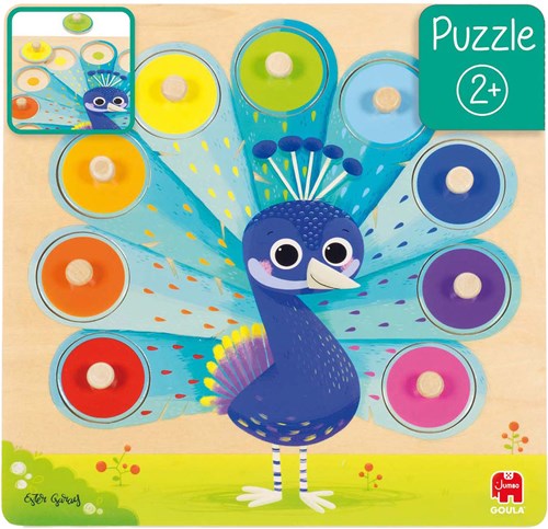 Jumbo Goula Holz-Noppenpuzzle Pfau - Lernspielzeug 9 Teile