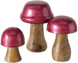 Boltze Home Dekoration Pilz Set Holz Rot 3-teilig Natur