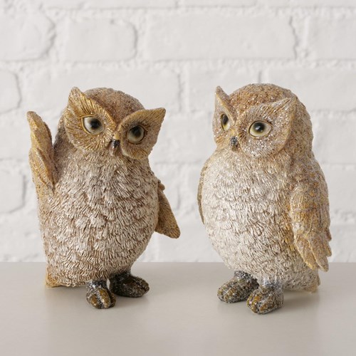 Boltze Home Deko Eule Polyresin Set Winter Glitzer 9,5x8x12,5 cm