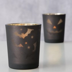 Boltze Home Teelichthalter Halloween Stimmung schwarzes Glas Dekoration