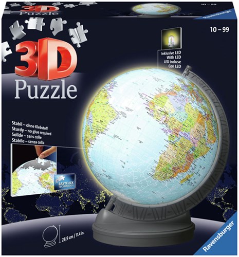 Ravensburger 3D Puzzle Globus mit Licht - Beleuchteter Lern-Globus 540 Teile