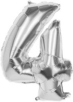 Boland Folienballon Zahl 4 Silber 86cm Helium Partydekoration