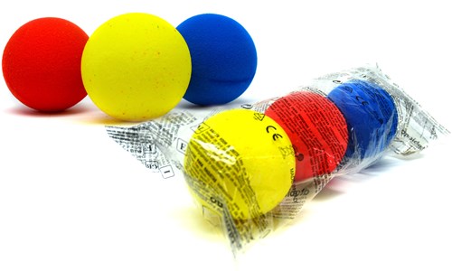 3 Schaumstoffbälle 70 mm gl/bl/rd im Pack.-3