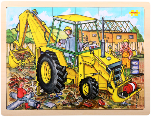 BigJigs Holzpuzzle Bagger - 24 Teile - Lernspielzeug für Kinder