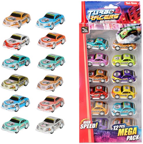 Turbo Racers Pull Back Spielzeug Rennwagen Set 12 Stück mehrfarbig-2