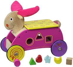 Johntoy Holzformen- und Laufwagen Kaninchen rosa für Kleinkinder