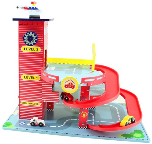 Mentari Holzgarage rot - Spielzeug Parkhaus mit Aufzug-3