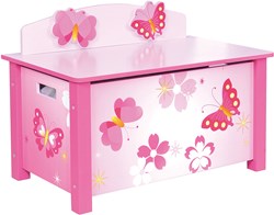Playwood Holz Spielzeugbank Schmetterling - rosa Aufbewahrungskiste für Kinder