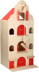 Playwood Holz Lagerhaus Puppenhaus mit Flaschenzug und roten Türen 67 cm