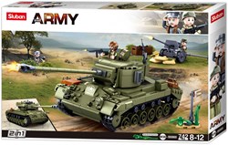 Sluban Army Bauset - Mittlerer Panzer Grün mit 2 Modellen & 4 Figuren
