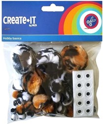 Bastelset Pompon-Tiermix mit Augen - Kreatives Spielzeugset 75 Stück
