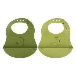 Trixie Silikon-Lätzchen 2er-Pack - Lätzchen mit Auffangtasche - Mr. Dino - grün