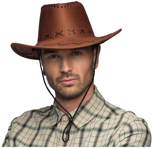 Boland Cowboyhut braun Lederoptik - Western Accessoire Erwachsene-2