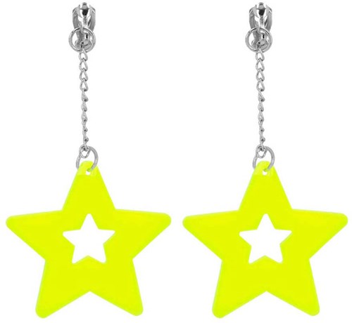 Boland Ohrringe neon gelb Stern Accessoire Retro Damen