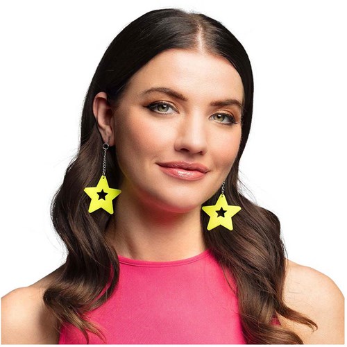 Boland Ohrringe neon gelb Stern Accessoire Retro Damen-2