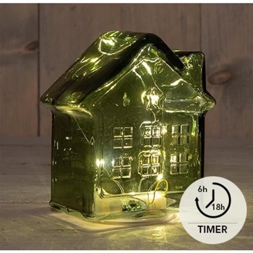 Anna's Collection LED Häuschen Glas grün 14cm dekoratives Lichtobjekt