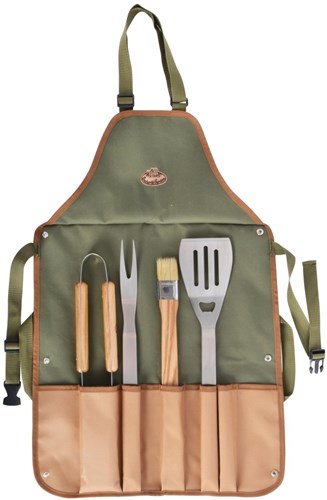 Esschert Design BBQ Schürze mit Grillbesteck - Grillset grün-2