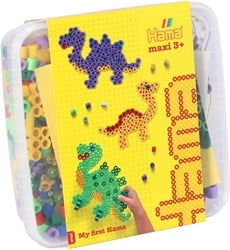 Hama Perlen 8742 Box Dinosaurier mit ca. 600 bunten Maxi Bügelperlen mit Durchmesser 10 mm, Stiftplatte in transparent, inkl. Bügelpapier, kreativer Bastelspaß für Groß und Klein