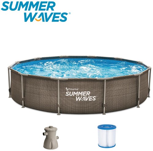 Summer Waves Zwembad Active Frame 366 X 76 cm Dark Double Rattan + filterpomp