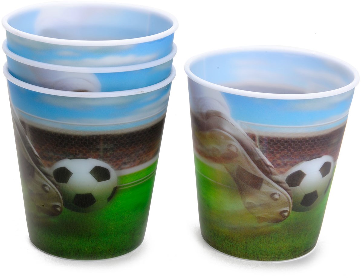 Folat Fußball Becher 3D Plastik 250ml 4er Set Party Planet Happy DE