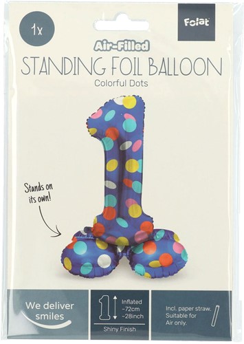 Staande Folieballon Colorful Dots Cijfer 1 - 72cm