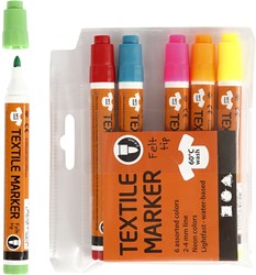 Creativ Company Textilstifte Neonfarben 2-4 mm 6 Stück permanent