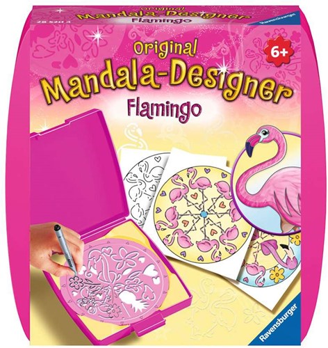 Ravensburger Mandala Designer Mini Flamingo 28520, Zeichnen lernen für Kinder ab 6 Jahren, Kreatives Zeichen-Set mit Mandala-Schablone für farbenfrohe Mandalas