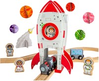Bigjigs Holzrakete - Spielzeug Eisenbahn Zubehör Astronaut