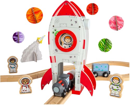 Bigjigs Holzrakete - Spielzeug Eisenbahn Zubehör Astronaut