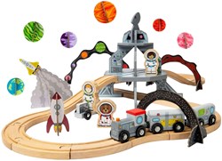 BigJigs Holz Eisenbahnset Weltraum - FSC Holzspielzeug 40-teilig