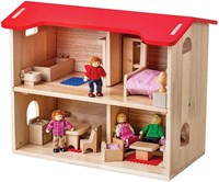 BigJigs Puppenhaus komplett Holz Spielhaus mit Möbeln