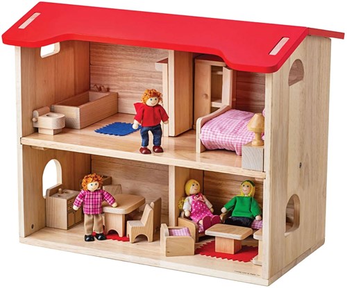 BigJigs Puppenhaus komplett Holz Spielhaus mit Möbeln