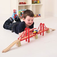 BigJigs Holz Eisenbahn Doppel-Hängebrücke rot - Spielzeug Brücke-3